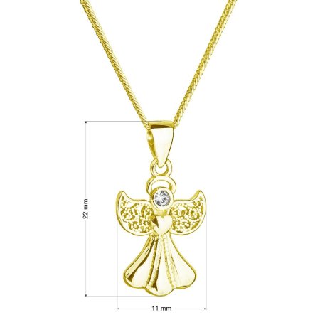 Pozlacený stříbrný náhrdelník anděl se Swarovski krystaly bílý 32077.1 Au plating