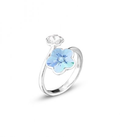 Prsteň sa Swarovski Elements modrá kvetinka Aqua