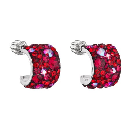 Stříbrné náušnice visací s krystaly Swarovski červený půlkruh 31280.3 Cherry