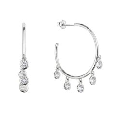 Strieborné náušnice kruhy so zavesenými zirkónmi bielej 11482.1