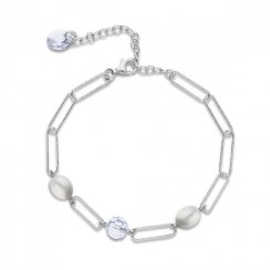 Stříbrný náramek bílý čirý z pravých říčních perel Trilliant B4706C6W Krystal