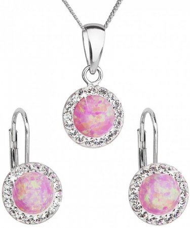 Sada šperků se syntetickým opálem a krystaly Swarovski náušnice a přívěšek světle růžové kulaté 39160.1 Light Rose Opal
