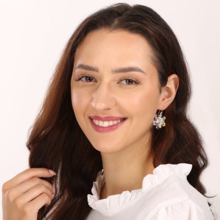 Stříbrné náušnice visací s krystaly Swarovski bílá kytička 31130.1 Krystal