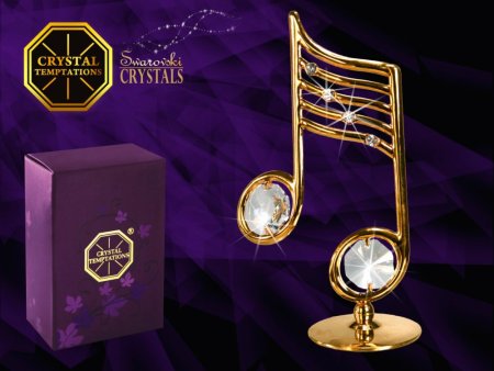 Kovová pozlacená figurka Noty s bílými krystaly Swarovski Elements