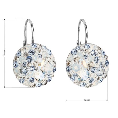 Strieborné náušnice visiace s kryštálmi Swarovski modré okrúhle 31176.3 Light Sapphire