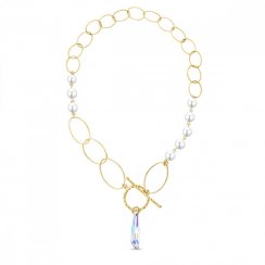 Stříbrný pozlacený náhrdelník s bílými perlami a měnivým krystalem Crystalactite NG6017AB8W AB
