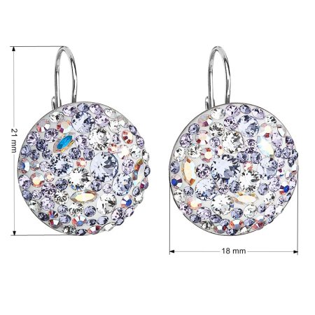 Strieborné náušnice visiace s kryštálmi Swarovski fialové okrúhle 31161.3 Violet