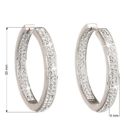 Stříbrné náušnice kruhy s krystaly Swarovski bílý kruh 31122.1 Krystal