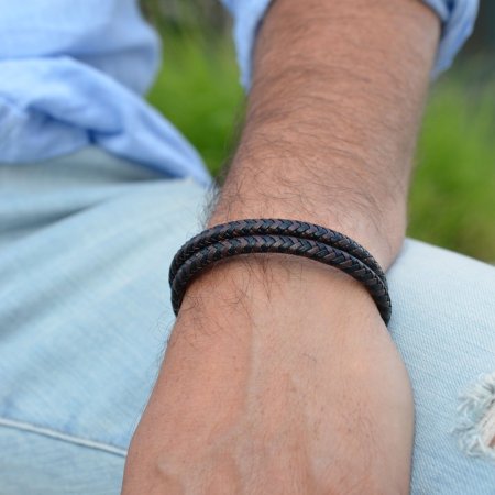 Náramek pánský s koženkovými pásky a sponou na magnet 43035.3 hnědý