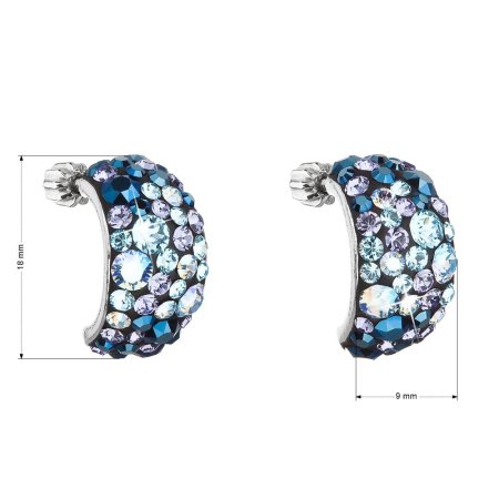 Strieborné náušnice visiace s kryštálmi Swarovski modré polkruh 31164.3 Blue Style