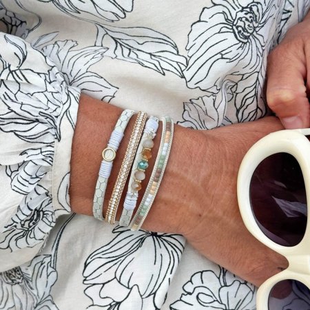 Náramek bílobéžový textilní široký 53010.1 white