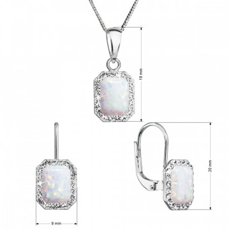 Súprava šperkov so syntetickým opálom a krištáľmi Preciosa náušnice a prívesok biele okrúhle 39175.1 White Opal