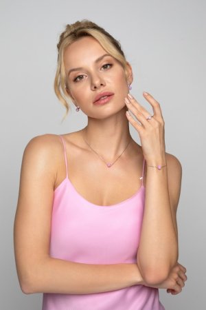 Stříbrné visací náušnice se syntetickým opálem růžové kulaté 11242.3 Pink s. Opal