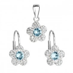 Sada šperků s krystaly Swarovski náušnice a přívěsek modrá kytička 39162.3 Aquamarine