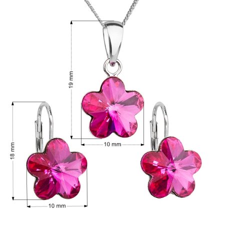 Sada šperků s krystaly Swarovski náušnice, řetízek a přívěsek růžová kytička 39143.3 Fuchsia