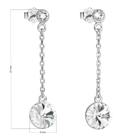 Strieborné náušnice visiace s kryštálmi Swarovski biele okrúhle 31270.1 Kryštál