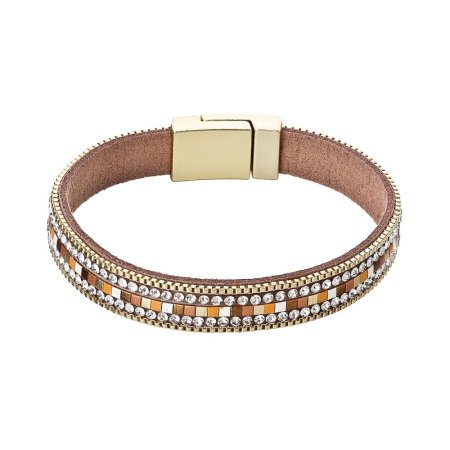 Náramek světle hnědý textilní 53008.3 gold