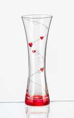 Skleněná váza červená srdce Love 19,5 cm