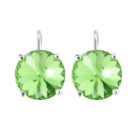 Náušnice strieborné zelené so Swarovski Elements visiaci Peridot 12mm