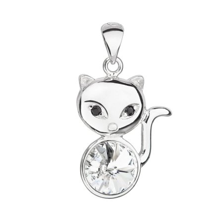 Strieborný prívesok s kryštálom Swarovski biela mačka 34235.1 Krystal