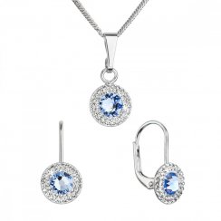 Sada šperků s krystaly Swarovski náušnice a přívěsek modré kulaté 39109.3 Lt. sapphire