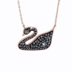 Stříbrný náhrdelník pozlacený s krystaly Swarovski černá labuť zlatá Hematite
