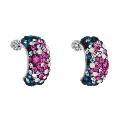 Strieborné náušnice visiace s kryštálmi Swarovski mix farieb polkruh 31164.4 Galaxy