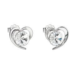 Stříbrné náušnice pecka s krystaly Swarovski bílé srdce 31259.1 Krystal