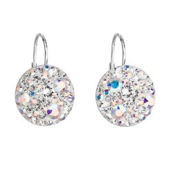 Strieborné náušnice visiace s kryštálmi Swarovski ab efekt okrúhle 31176.2 AB