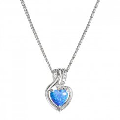Náhrdelník so syntetickým modrým opálom srdca a zirkónmi 12076.3 blue