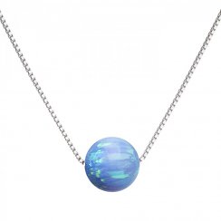 Strieborný náhrdelník so syntetickým opálom svetlo modrý okrúhly 12044.3 Lt. Blue s. Opal