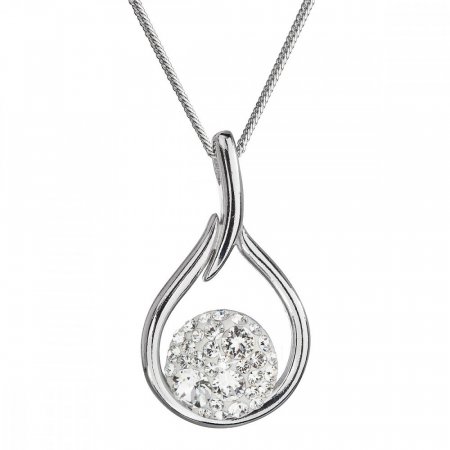 Strieborný náhrdelník so Swarovski kryštálmi biela kvapka 32075.1 Krystal