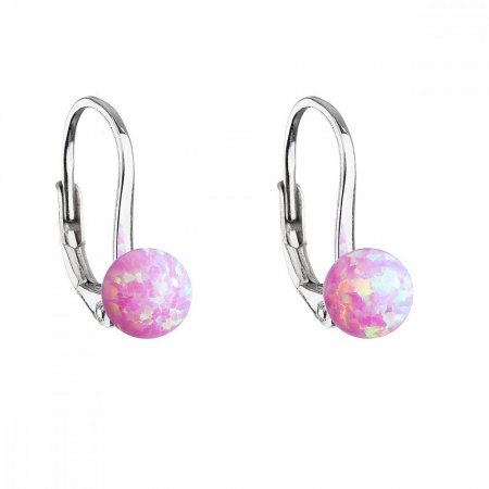Strieborné visiace náušnice so syntetickým opálom ružové okrúhle 11242.3 Pink s. Opal