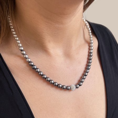 Perlový náhrdelník bílo-šedý s křišťály Preciosa 32065.3