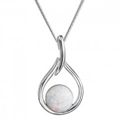 Stříbrný náhrdelník se syntetickým opálem bílá kapka 12045.1 White s. Opal
