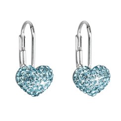Strieborné náušnice visiace s kryštálmi Swarovski modré srdce 31125.3 Aqua