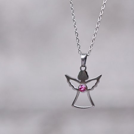 Oceľový náhrdelník anjel so Swarovski kryštálmi ružový 42043.3