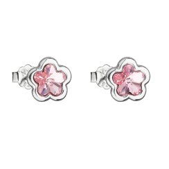 Stříbrné náušnice pecka s krystaly Swarovski růžová kytička 31255.3 Light Rose