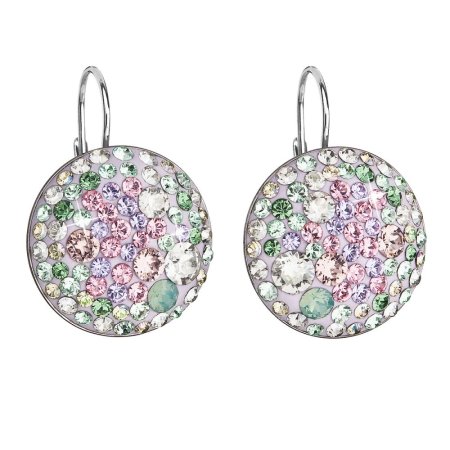 Stříbrné náušnice visací s krystaly Swarovski mix barev kulaté 31161.3 Sakura
