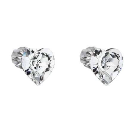 Stříbrné náušnice pecka s krystaly Swarovski bílé srdce 31139.1 Krystal
