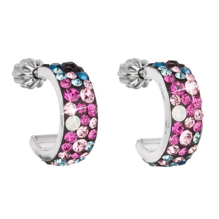 Strieborné náušnice kruhy s kryštálmi Swarovski mix farieb polkruh 31118.4 Galaxy
