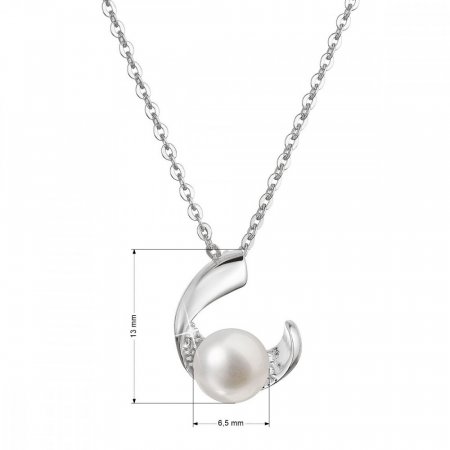 Stříbrný náhrdelník s pravou říční perlou v půlkruhu se zirkony 22041.1