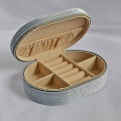 Šperkovnice oválná na zip SK0003 šedomodrá