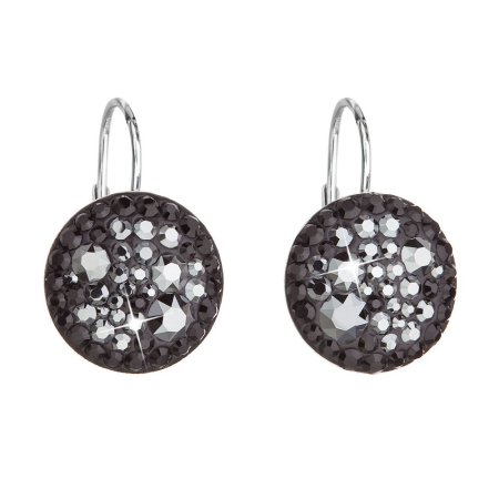 Stříbrné náušnice visací s krystaly Swarovski černé kulaté 31176.5 Hematite