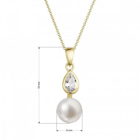 Zlatý 14 karátový náhrdelník žlté zlato s bielou riečnou perlou a zirkónmi 92PZ00048