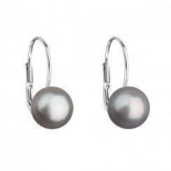 Stříbrné náušnice visací s šedou říční perlou 21044.3 Grey 7,5 mm