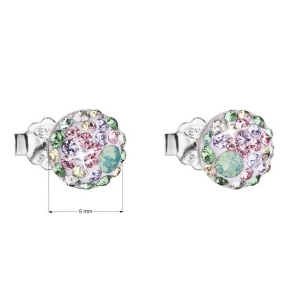 Stříbrné náušnice pecka s krystaly Swarovski mix barev kulaté 31136.3 Sakura