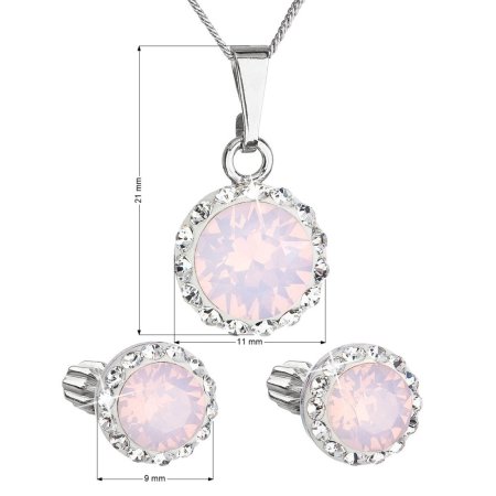 Sada šperků s krystaly Swarovski náušnice, řetízek a přívěsek růžové opálové kulaté 39352.7