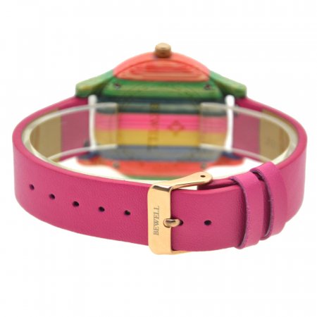 Dámské dřevěné růžové hodinky s koženým páskem Bewell ZS-1 Pink