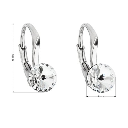 Strieborné náušnice visiace s kryštálmi Swarovski biele okrúhle 31230.1 Kryštál